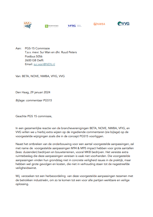 Bijgevoegde brief aan de beheerorganisatie